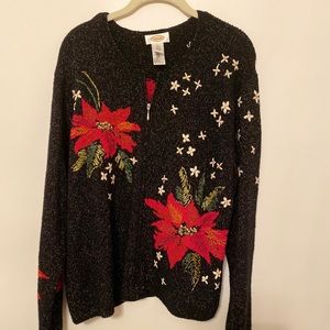 Talbots Christmas Embroidered Cardigan Sweater